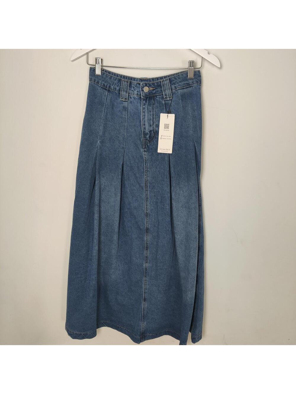Dazy Denim Midi Skirt Small Pleated A Line Blue Jean Skirt High Waist Size Small